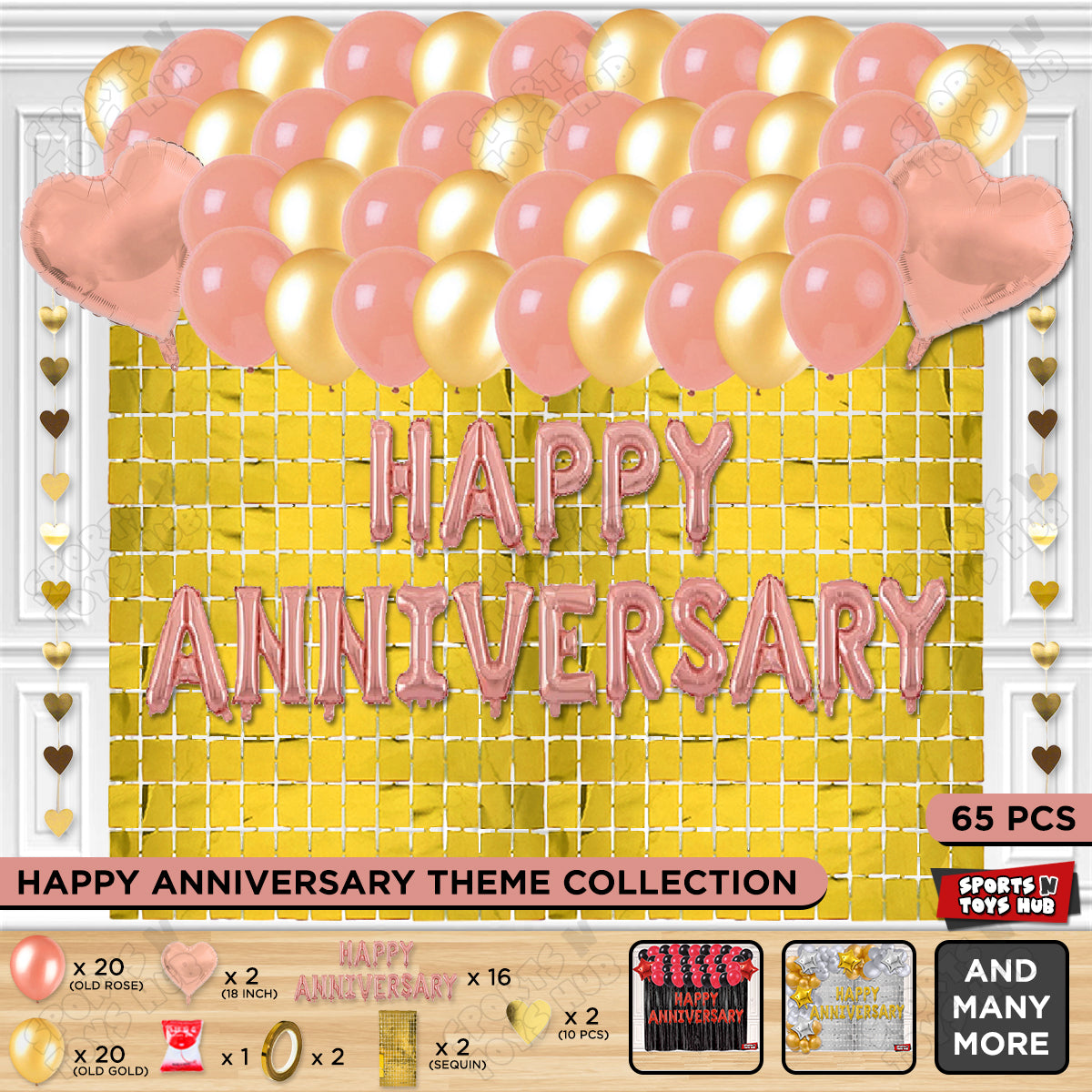 Happy Anniversary RoseGold Foil Letter Rectangle Curtain Theme Collection