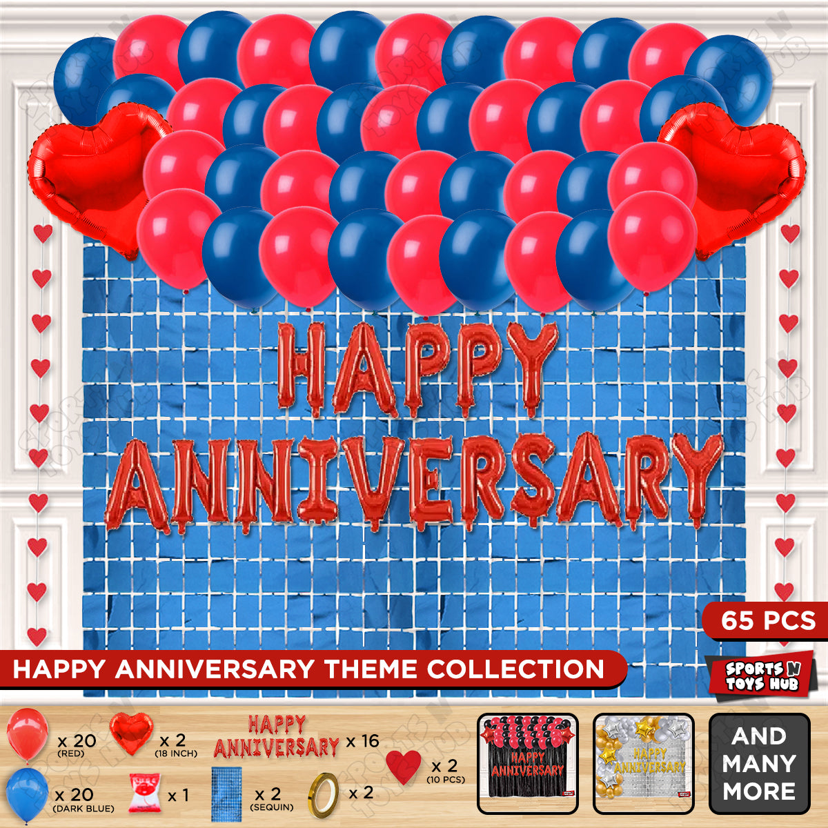 Happy Anniversary Red Foil Letter Rectangle Curtain Theme Collection