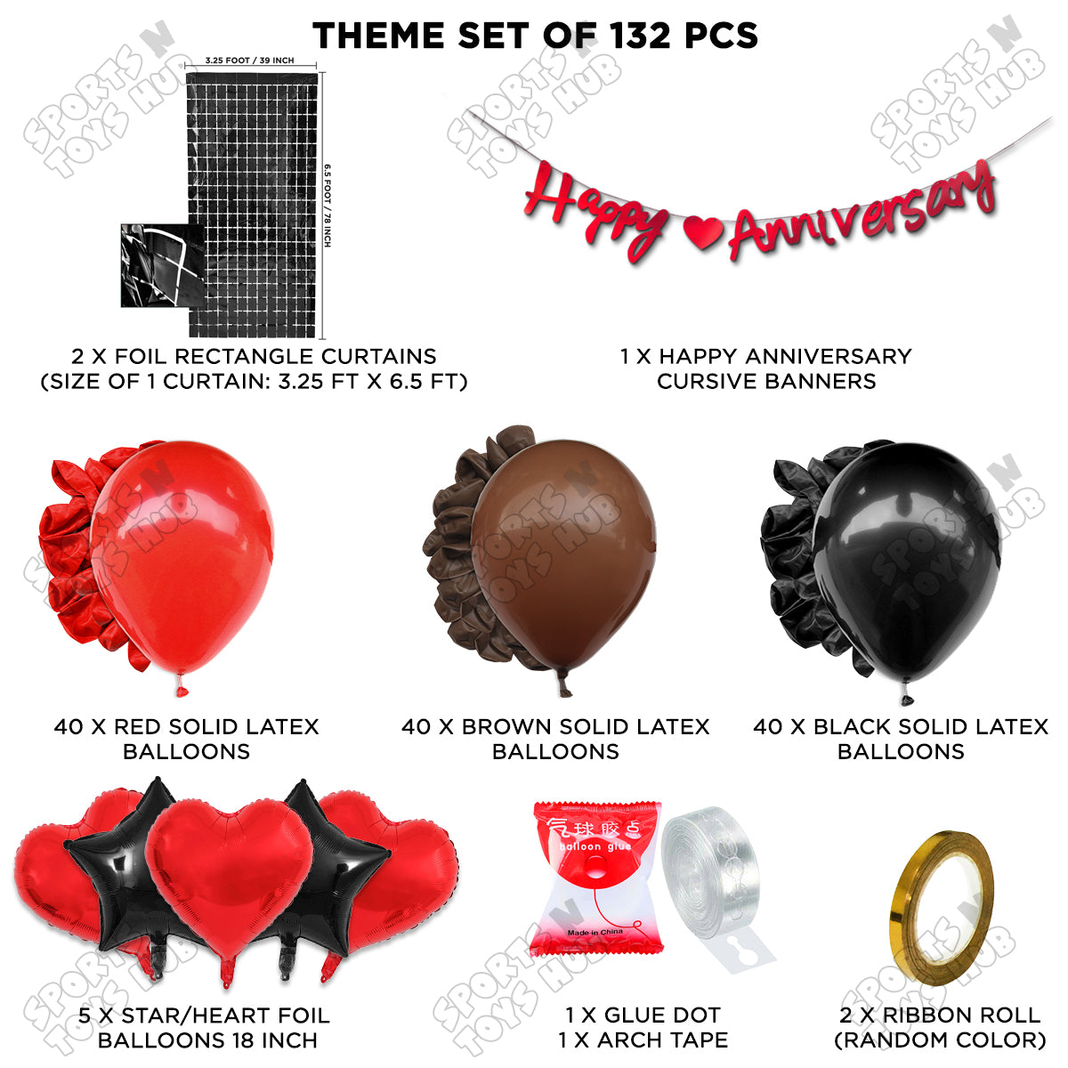 Happy Anniversary Red Cursive Banner Arch Theme Collection