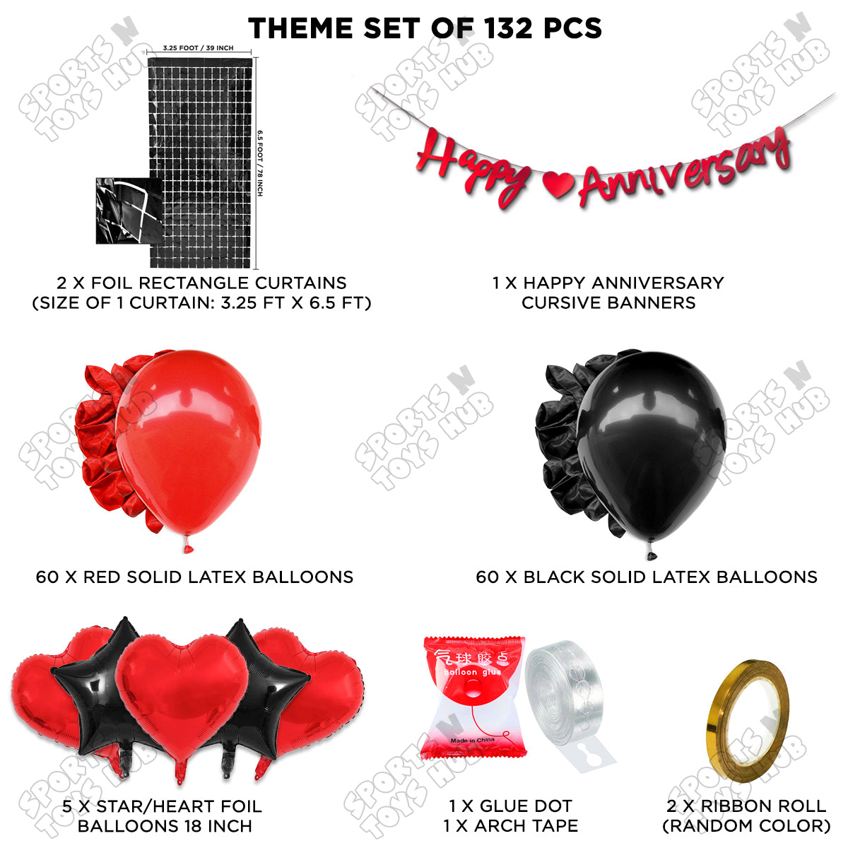 Happy Anniversary Red Cursive Banner Arch Theme Collection