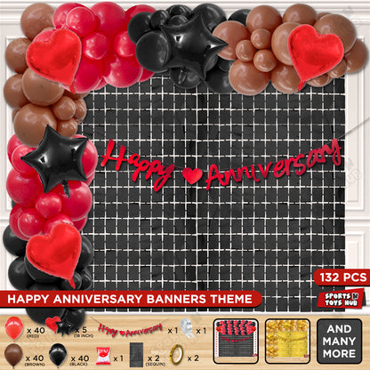 Happy Anniversary Red Cursive Banner Arch Theme Collection