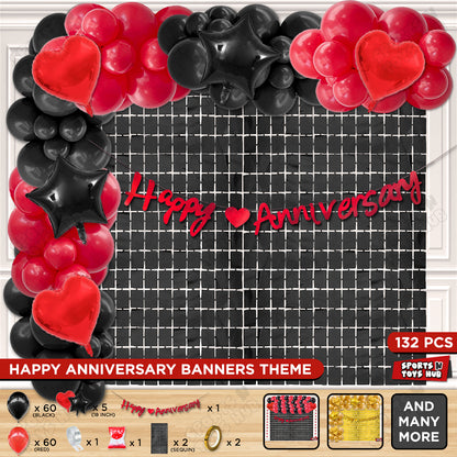 Happy Anniversary Red Cursive Banner Arch Theme Collection