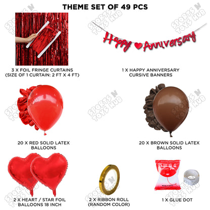 Happy Anniversary Red Cursive Banner Curtain Theme Collection