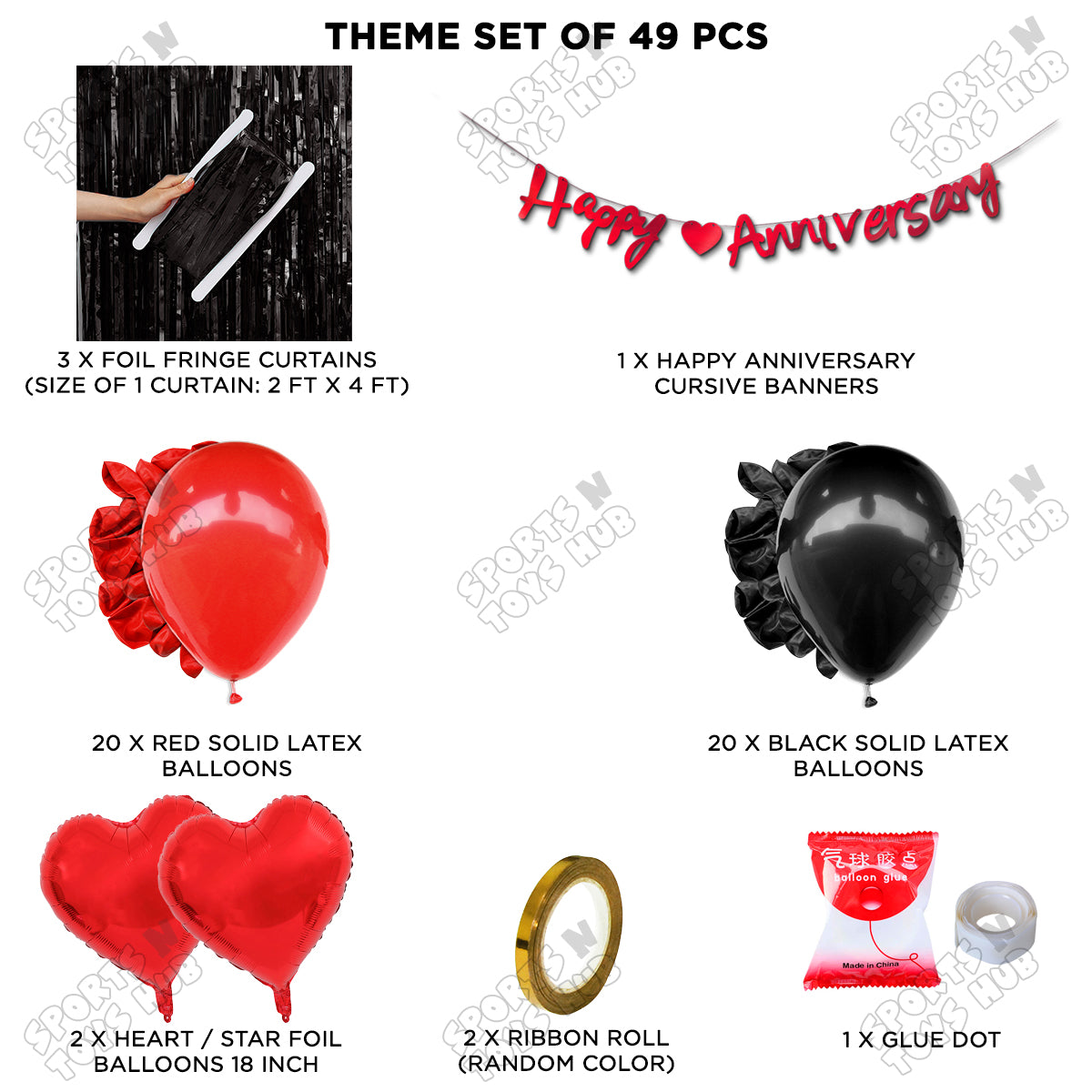 Happy Anniversary Red Cursive Banner Curtain Theme Collection