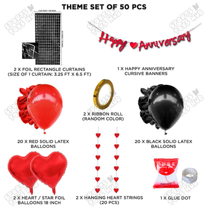 Happy Anniversary Red Cursive Banner Rectangle Curtain Theme Collection