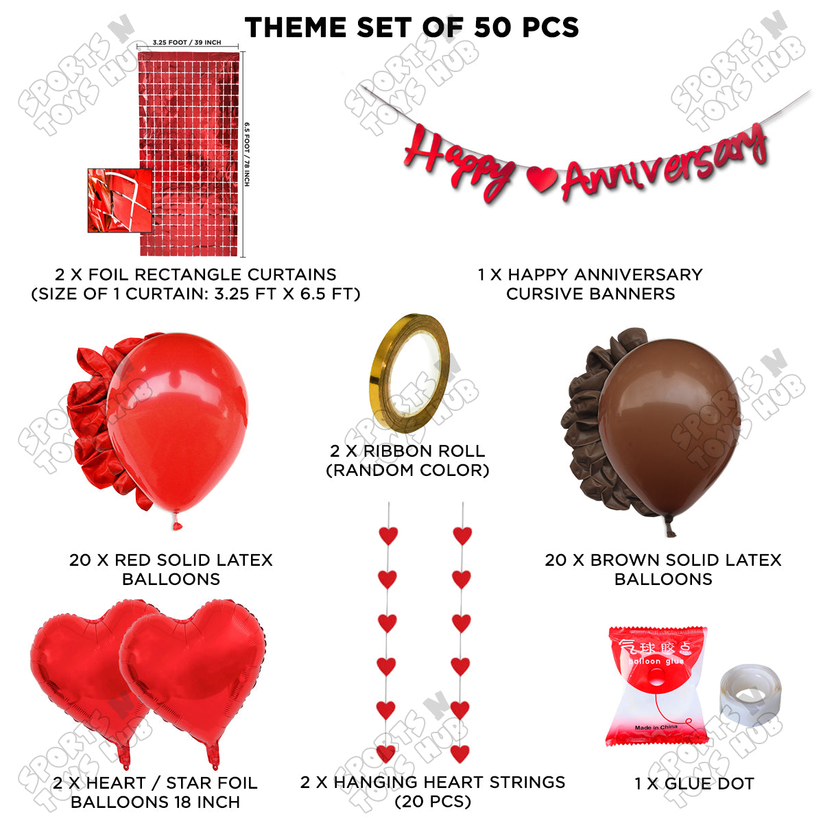 Happy Anniversary Red Cursive Banner Rectangle Curtain Theme Collection