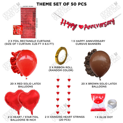 Happy Anniversary Red Cursive Banner Rectangle Curtain Theme Collection