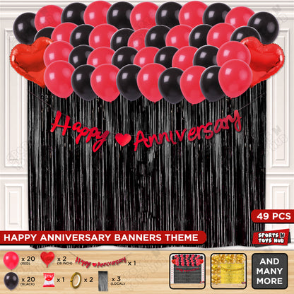 Happy Anniversary Red Cursive Banner Curtain Theme Collection