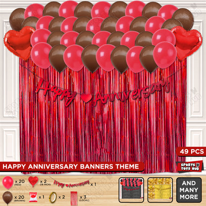 Happy Anniversary Red Cursive Banner Curtain Theme Collection