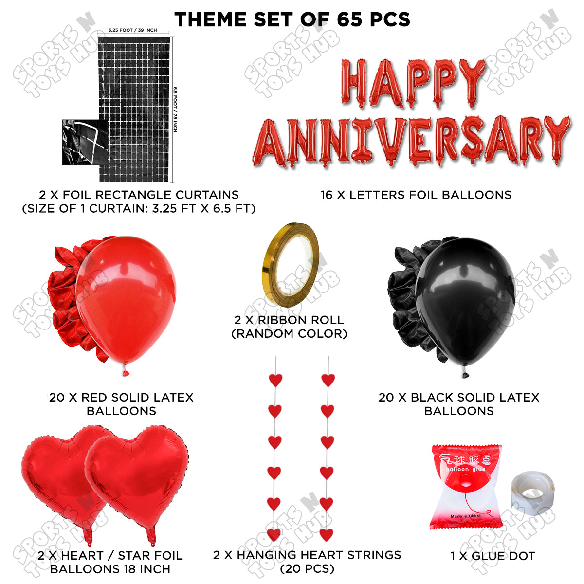 Happy Anniversary Red Foil Letter Rectangle Curtain Theme Collection