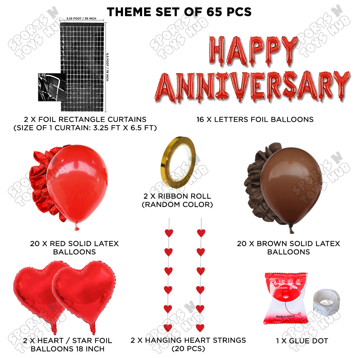 Happy Anniversary Red Foil Letter Rectangle Curtain Theme Collection