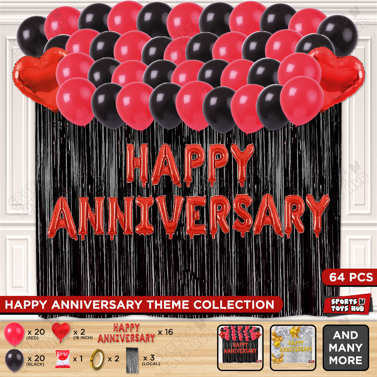 Happy Anniversary Red Foil Letter Curtain Theme Collection