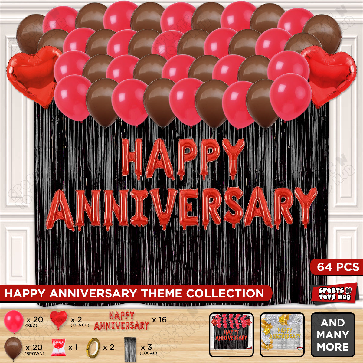 Happy Anniversary Red Foil Letter Curtain Theme Collection