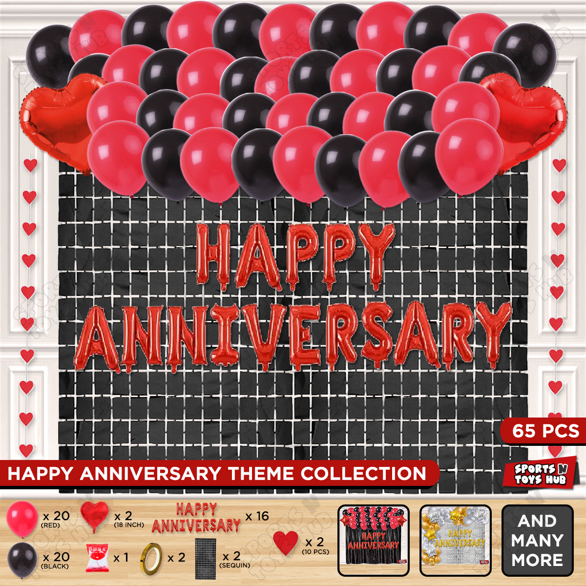Happy Anniversary Red Foil Letter Rectangle Curtain Theme Collection