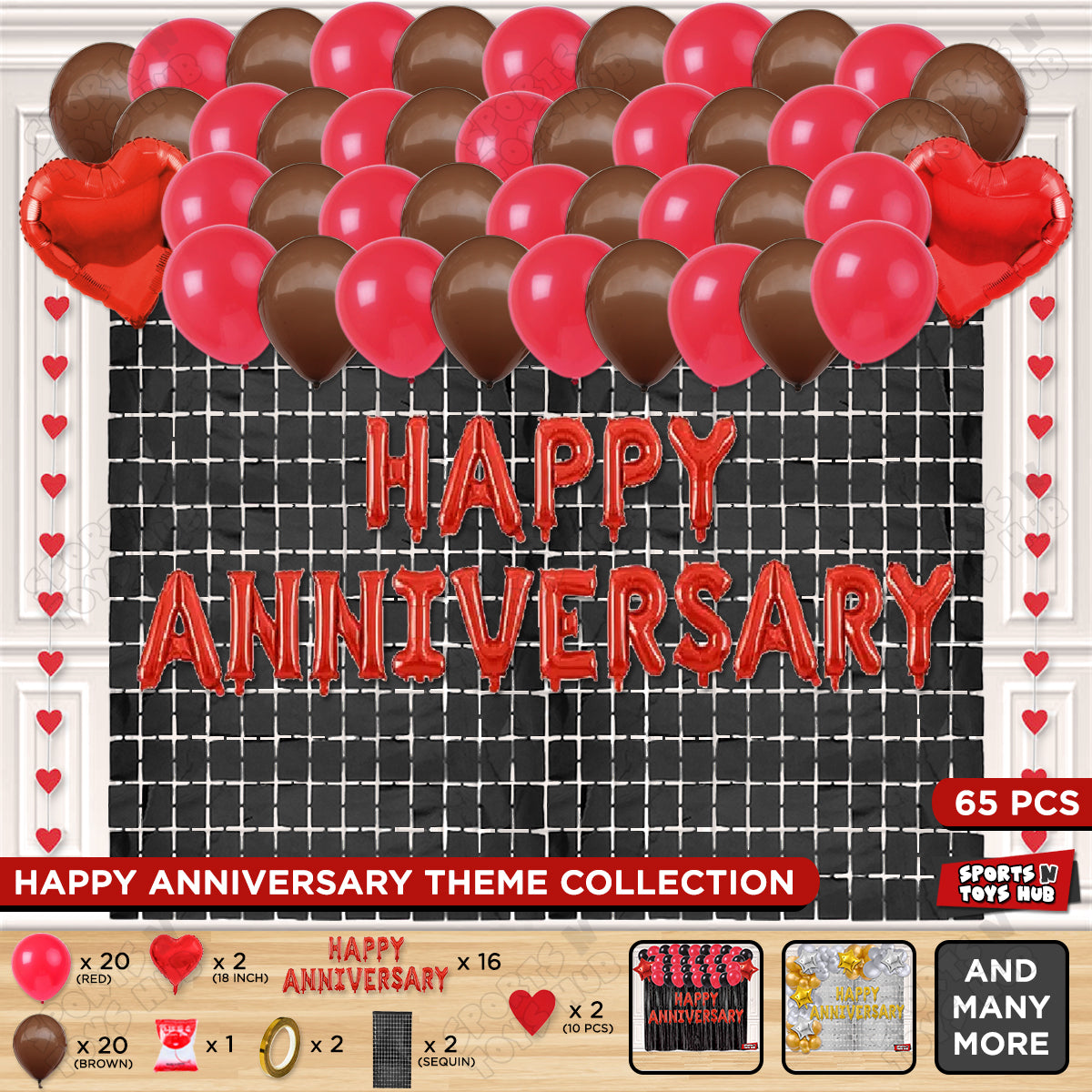 Happy Anniversary Red Foil Letter Rectangle Curtain Theme Collection
