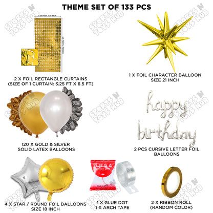 Brust Star Gold Color Foil Balloon Set With Happy Birthday Cursive Foil Letter Balloon Arch Theme