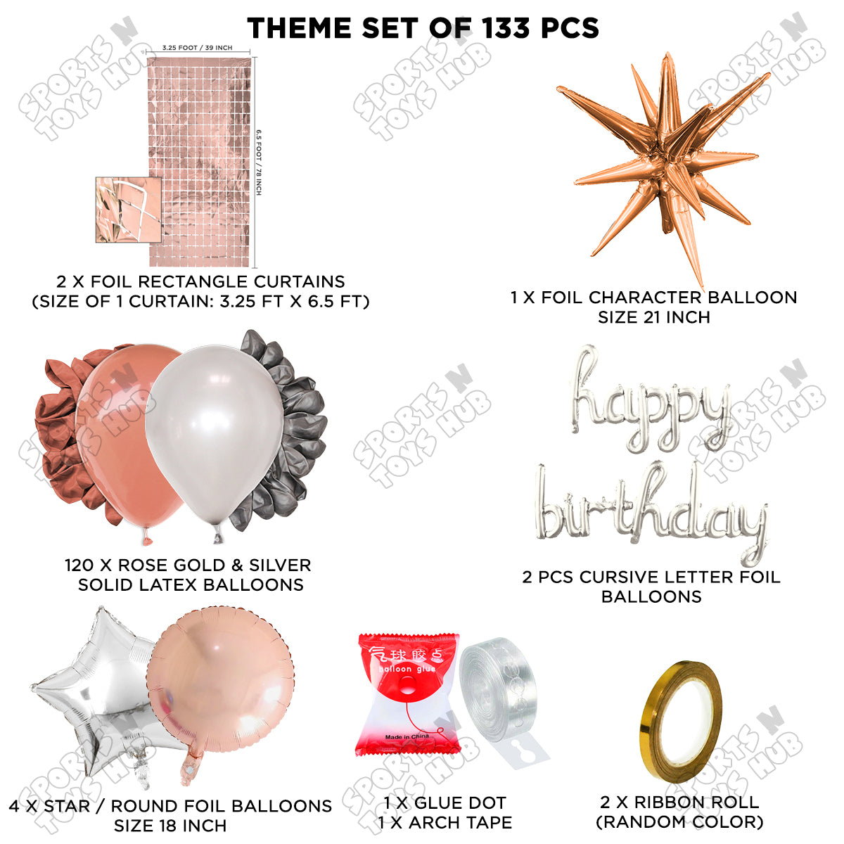 Brust Star Rose Gold Color Foil Balloon Set With Happy Birthday Cursive Foil Letter Balloon Arch Theme