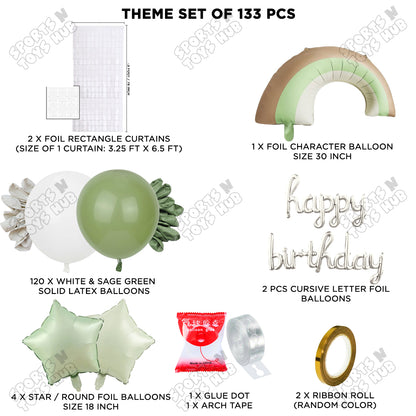 Pastel Green Matte Color Rainbow Set With Happy Birthday Cursive Foil Letter Balloon Arch Theme
