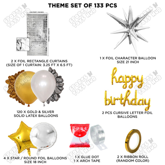 Brust Star Gold Color Foil Balloon Set With Happy Birthday Cursive Foil Letter Balloon Arch Theme