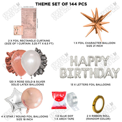 Brust Star Rose Gold Color Foil Balloon Set With Happy Birthday Foil Letter Balloon Arch Theme