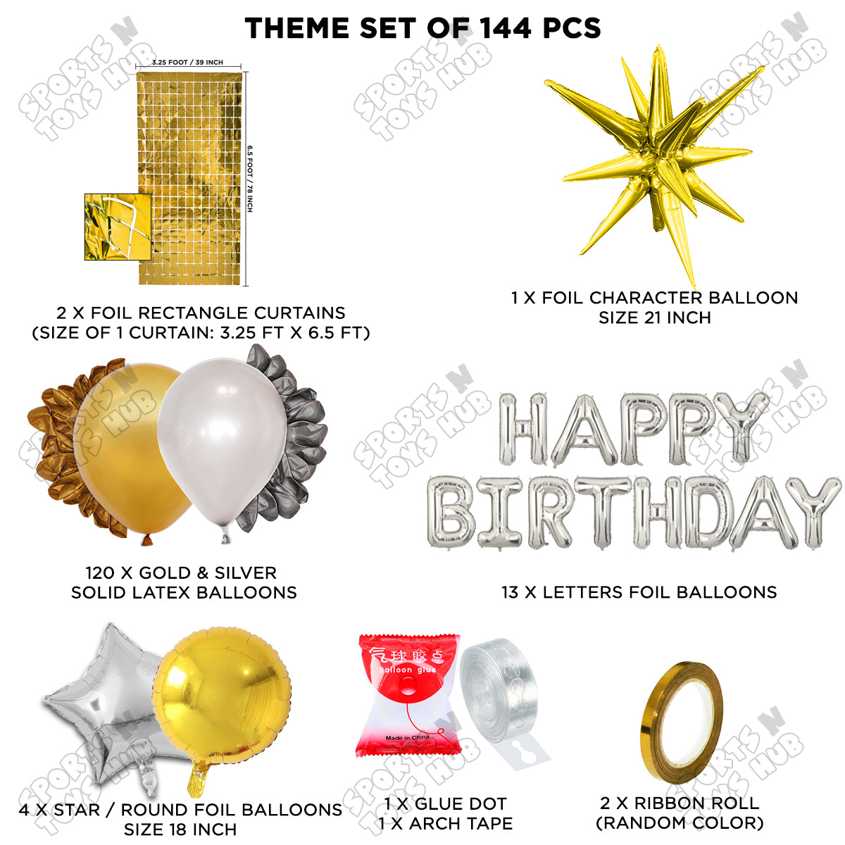 Brust Star Gold Color Foil Balloon Set With Happy Birthday Foil Letter Balloon Arch Theme