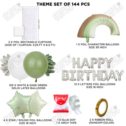 Pastel Green Matte Color Rainbow Set With Happy Birthday Foil Letter Balloon Arch Theme