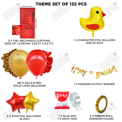 Chick Cartoon Foil Balloon Set With Happy Birthday Cursive Card Banner Arch Theme