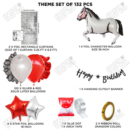 Cartoon White Horse Theme Foil Balloon Set with Happy Birthday Cursive Card Banner Arch Theme