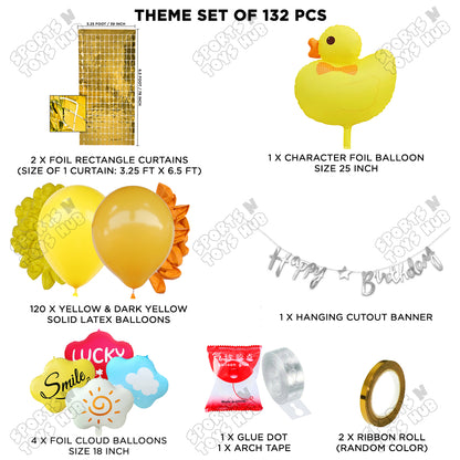 Cartoon Duck Character Theme Foil Balloon Set With Happy Birthday Cursive Card Banner Arch Theme