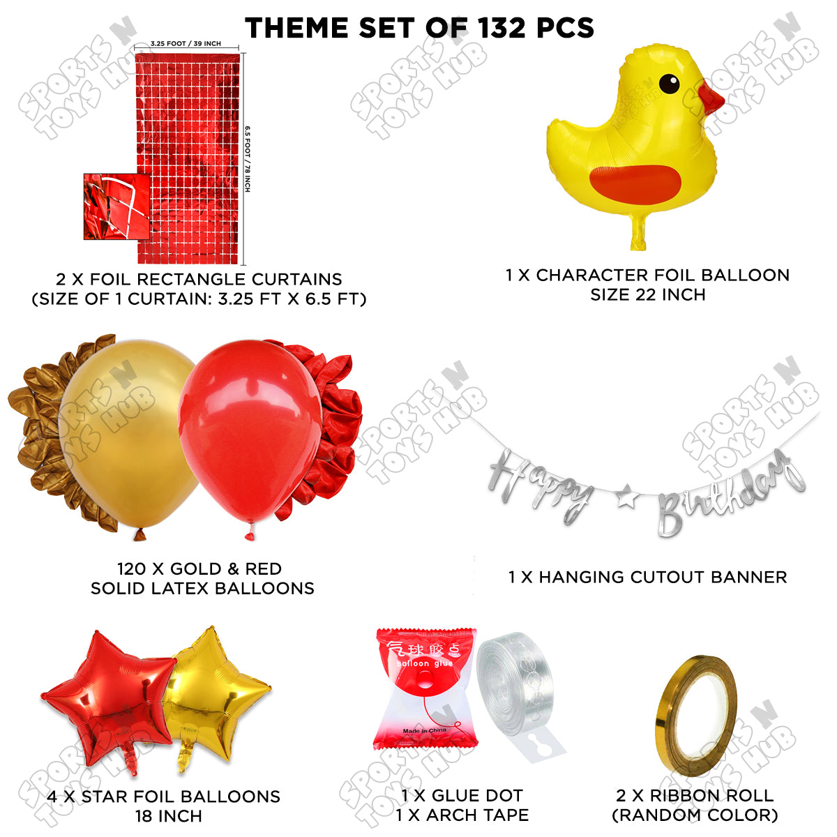 Chick Cartoon Foil Balloon Set With Happy Birthday Cursive Card Banner Arch Theme