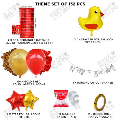 Chick Cartoon Foil Balloon Set With Happy Birthday Cursive Card Banner Arch Theme