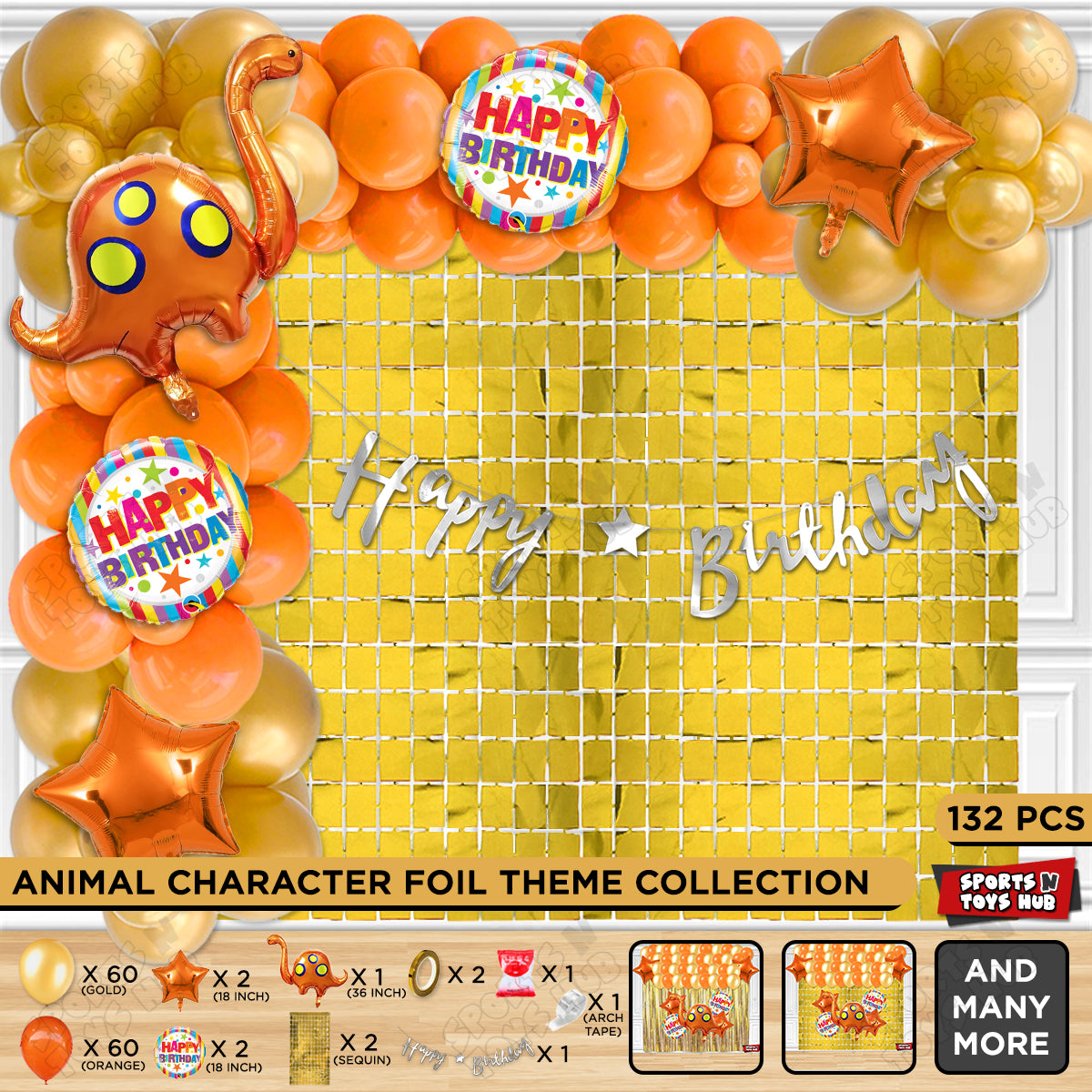 Bronto-saurus Foil Balloon Set with HBD Cursive Banner Arch Theme