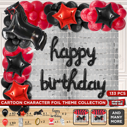 Cartoon Black Horse Theme Foil Balloon Set with Happy Birthday Cursive Foil Letter Arch Theme