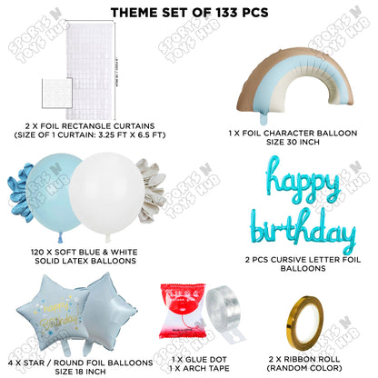 Pastel Blue Matte Color Rainbow Set With Happy Birthday Cursive Foil Letter Balloon Arch Theme