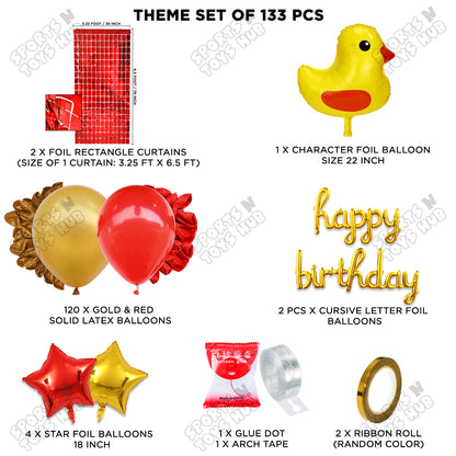 Chick Cartoon Foil Balloon Stand Set With Happy Birthday Cursive Foil Letter Arch Theme
