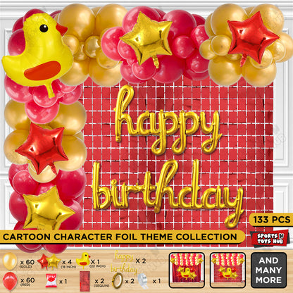Chick Cartoon Foil Balloon Stand Set With Happy Birthday Cursive Foil Letter Arch Theme