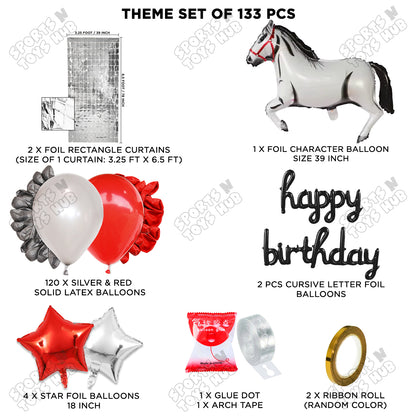 Cartoon White Horse Theme Foil Balloon Set with Happy Birthday Cursive Foil Letter Arch Theme