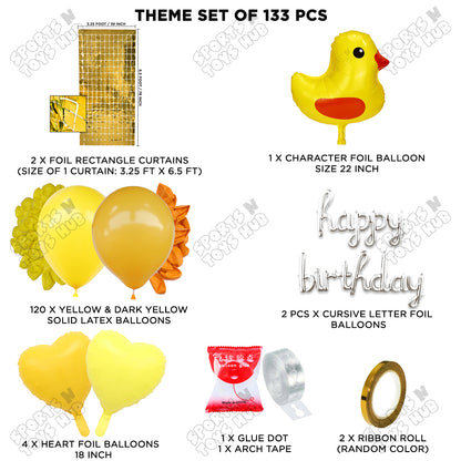 Pastel Color Chick Cartoon Foil Balloon Stand Set with Happy Birthday Cursive Foil Letter Arch Theme
