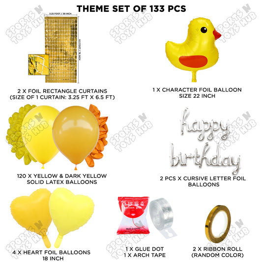 Pastel Color Chick Cartoon Foil Balloon Set with Happy Birthday Cursive Foil Letter Arch Theme