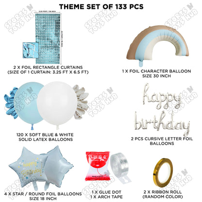 Pastel Blue Matte Color Rainbow Set With Happy Birthday Cursive Foil Letter Balloon Arch Theme