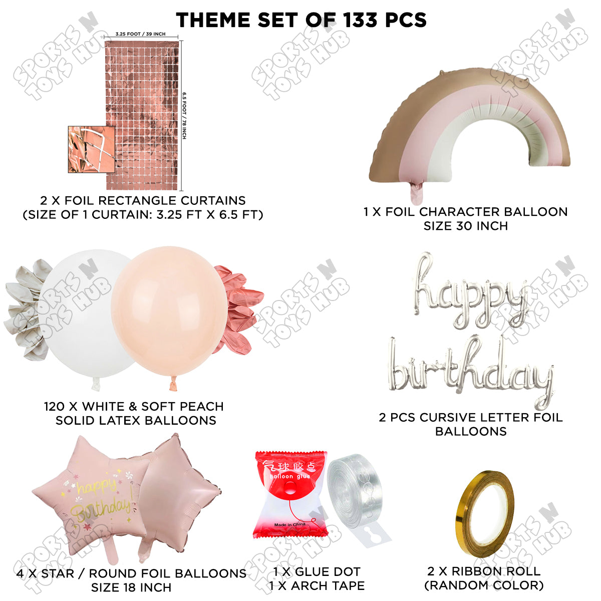 Pastel Pink Matte Color Rainbow Set With Happy Birthday Cursive Foil Letter Balloon Arch Theme