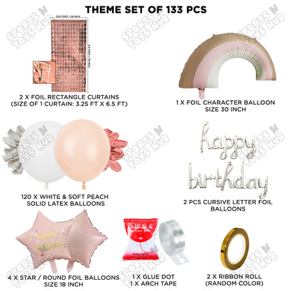 Pastel Pink Matte Color Rainbow Set With Happy Birthday Cursive Foil Letter Balloon Arch Theme