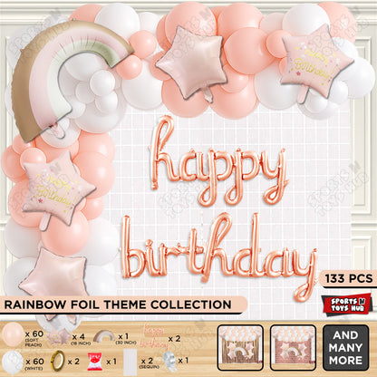 Pastel Pink Matte Color Rainbow Set With Happy Birthday Cursive Foil Letter Balloon Arch Theme