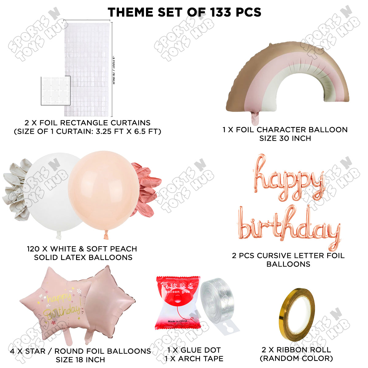 Pastel Pink Matte Color Rainbow Set With Happy Birthday Cursive Foil Letter Balloon Arch Theme