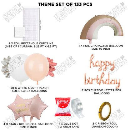 Pastel Pink Matte Color Rainbow Set With Happy Birthday Cursive Foil Letter Balloon Arch Theme