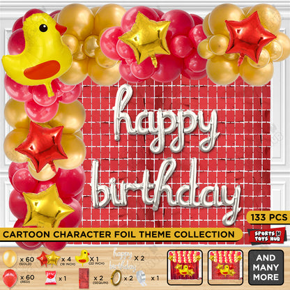 Chick Cartoon Foil Balloon Stand Set With Happy Birthday Cursive Foil Letter Arch Theme