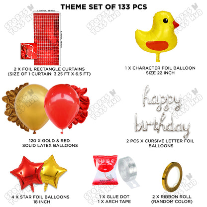 Chick Cartoon Foil Balloon Stand Set With Happy Birthday Cursive Foil Letter Arch Theme