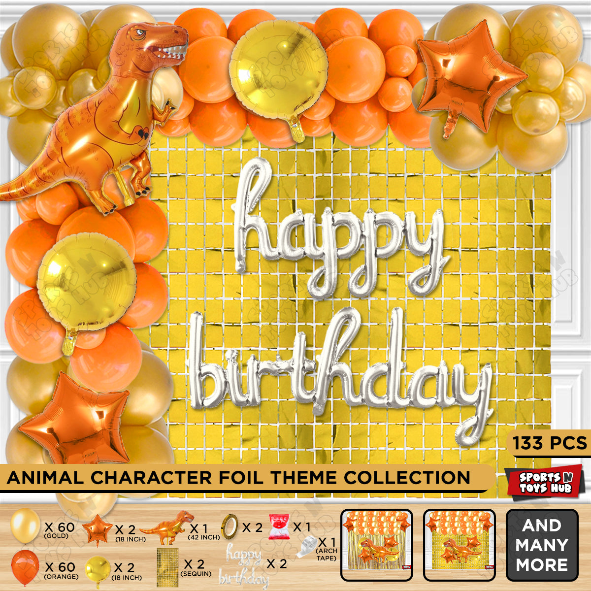 Jumbo T-Rex Orange Dino Cursive Foil Letter Balloon Arch Theme