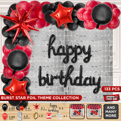 Brust Star Red Color Foil Balloon Set With Happy Birthday Cursive Foil Letter Balloon Arch Theme