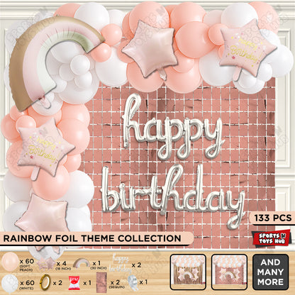 Pastel Pink Matte Color Rainbow Set With Happy Birthday Cursive Foil Letter Balloon Arch Theme
